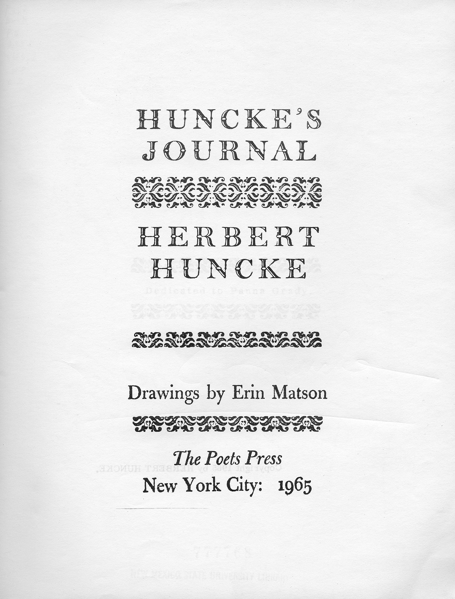 title page for Herman Huncke's book Huncke's Journal